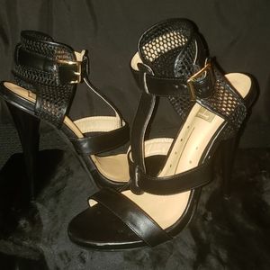 Black Strap Heel with Mesh Ankle